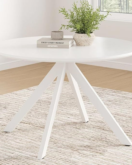 Farini White Dining Table for 4-6 Person,47" Round Wooden Dining Tabletop and Metal Frame for Home Kitchen Dining Desk (47 inch,120cm) - LeafyLoom