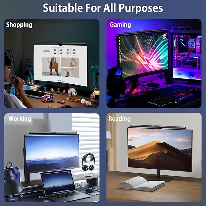 OOWOLF 20.1" Monitor Light Bar with Remote Control, with Backlight, CRI≥98 Dimmable Desk Lamp 3 Color LED Monitor Light Bar, Neutralize Blue-ray Computer Monitor Lamp for Eyes-Care, E-Reading - LeafyLoom