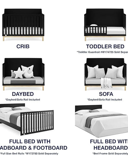 babyGap by Delta Children Oxford 6-in-1 Convertible Crib TrueSleep 2-Stage Deluxe Crib and Toddler Mattress (Bundle), Ebony/Natural - LeafyLoom