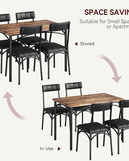 IDEALHOUSE Dining Table Set for 4, Kitchen Table and Chairs for 4, Rectangular Dining Room Table Set with 4 Upholstered Chairs, 5 Piece Kitchen Table Set for Small Space, Apartment, Retro Brown - LeafyLoom