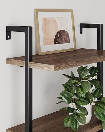 Nathan James Theo 3-Shelf Small Bookcase, Floating Wall Mount Bookshelf with Wood and Industrial Pipe/Metal Frame, Rustic Oak/Matte Black - LeafyLoom
