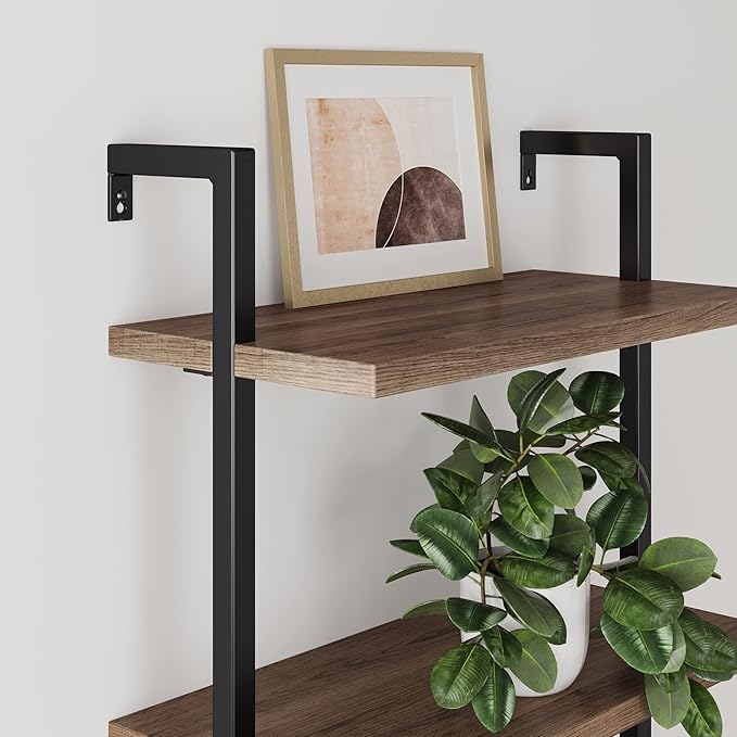 Nathan James Theo 3-Shelf Small Bookcase, Floating Wall Mount Bookshelf with Wood and Industrial Pipe/Metal Frame, Rustic Oak/Matte Black - LeafyLoom