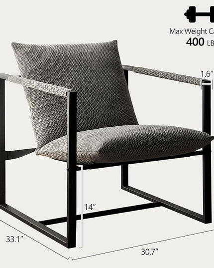 Wimarsbon Modern Accent Chair, Mid Century Sitting Chair with Sponge Cushion, Comfy and Sturdy Lounge Chair with Metal Leg for Bedroom, Living Room, Office,Easy Assembly (Linen-Grey) - LeafyLoom