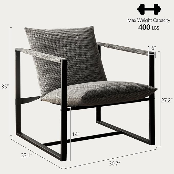Wimarsbon Modern Accent Chair, Mid Century Sitting Chair with Sponge Cushion, Comfy and Sturdy Lounge Chair with Metal Leg for Bedroom, Living Room, Office,Easy Assembly (Linen-Grey) - LeafyLoom
