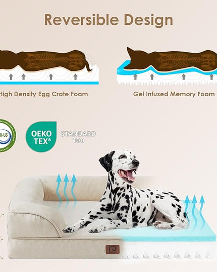 EHEYCIGA Orthopedic Dog Beds for Large Dogs, Waterproof Memory Foam Large Dog Bed with Sides, Non-Slip Bottom and Egg-Crate Foam Large Dog Couch Bed with Washable Removable Cover, Beige EHEYCIGA