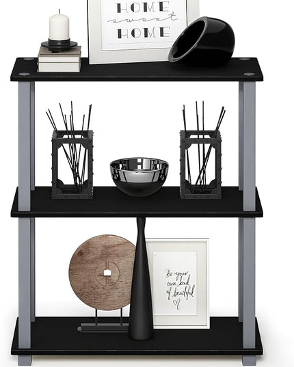 Furinno Turn-S-Tube 3-Tier Compact Multipurpose Shelf Display Rack with Square Tube, Black/Grey - LeafyLoom