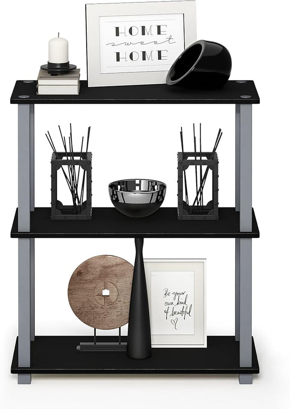 Furinno Turn-S-Tube 3-Tier Compact Multipurpose Shelf Display Rack with Square Tube, Black/Grey - LeafyLoom