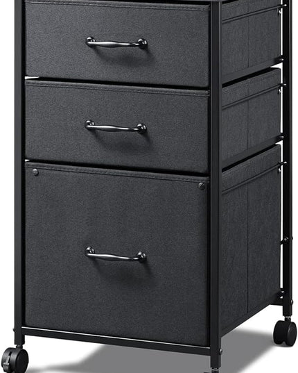 DEVAISE Mobile File Cabinet, Rolling Printer Stand with 3 Drawers, Fabric Vertical Filing Cabinet fits A4 or Letter Size for Home Office, Black - LeafyLoom
