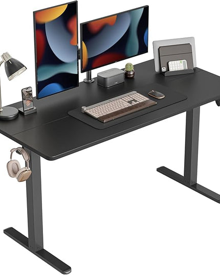 CubiCubi Electric Standing Desk, 63 x 24 Inches Height Adjustable Sit Stand Desk, Ergonomic Home Office Computer Workstation, Black - LeafyLoom