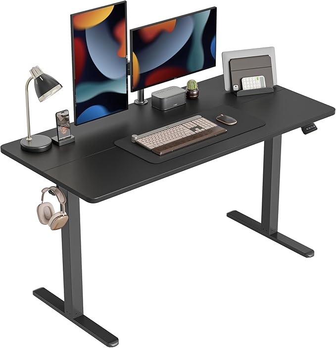 CubiCubi Electric Standing Desk, 55 x 24 Inches Height Adjustable Sit Stand Desk, Ergonomic Home Office Computer Workstation, Black - LeafyLoom
