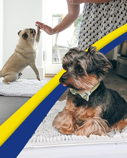 Muddy Mat® Shown on TV – Super Absorbent Microfiber Dog Door Mat for Muddy Paws, Non-Slip Washable Pet Rug, Quick Dry Chenille Entryway Carpet, Machine Washable Indoor Outdoor mat, White 28"x18" MuddyMat