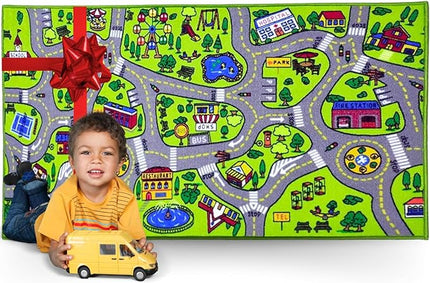 ToyVelt Kids Carpet Playmat Car Rug – Educational Road Traffic Carpet Multi Color Play Mat - Best Kids Rugs for Playroom & Kid Bedroom – for Ages 3-12 Years Old (43" L x 26" W) - LeafyLoom