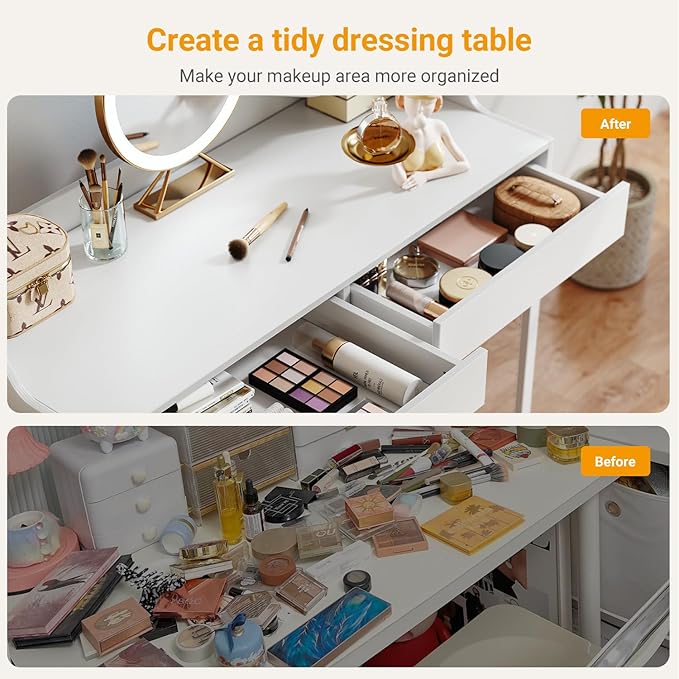 CubiCubi Vanity Desk with 2 Drawers, 40 Inch Computer Home Office Desk, Modern Makeup Dressing Desk, Study Work Table, White - LeafyLoom