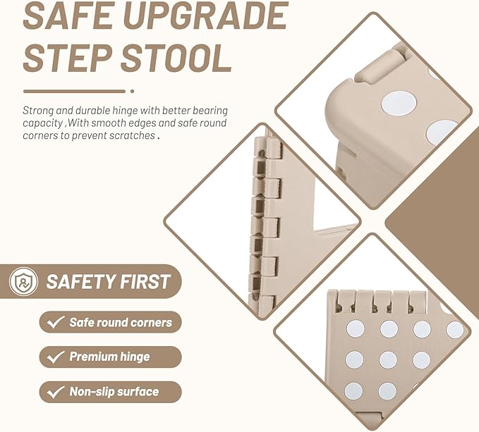 Delxo Folding Step Stool,9 Inch Lightweight Plastic Step Stool,Portable Collapsible Foldable Step Stool Non Slip Folding Stools for Kitchen Bathroom Bedroom in Khaki,1 Pack - LeafyLoom