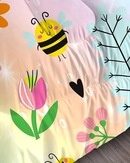 Rainbow Comforter Sets Full Size Cartoon Frogs Bedding Sets for Girls Kids Teens Boys Flowers Butterfly Bees Snails Insects Cute Kawaii Quilt 1 Comforter + 2 Pillow Cases - LeafyLoom