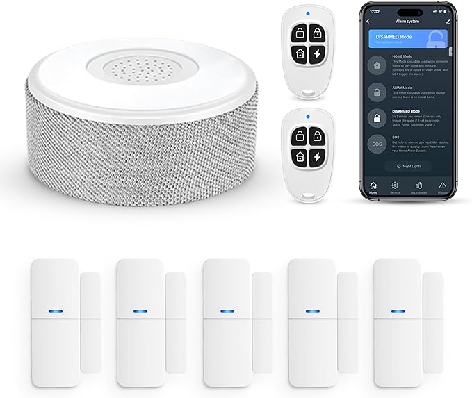 WiFi Door Alarm System, Wireless DIY Smart Home Security System, with Phone APP Alert, 8 Pieces-Kit (Alarm Siren, Door Window Sensor, Remote), Work with Alexa, for House, Apartment, by tolviviov tolviviovDirect