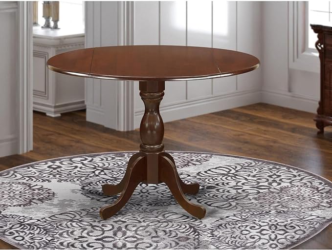 East West Furniture DMT-MAH-TP Dublin Kitchen Table - a Round Dining Table Top with Dropleaf & Pedestal Base, 42x42 Inch, Mahogany - LeafyLoom