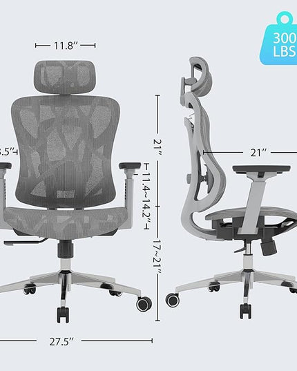 Ergonomic Mesh Office Chair, High Back Desk Chair with 3D Armrests, Adaptive Thoracic Support, 3D lumbar support & Adjustable Headrest, Home Swivel Computer Chair with Tilt Function - LeafyLoom