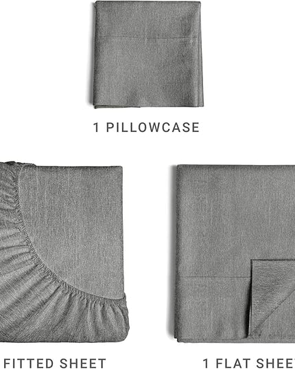 Twin XL Size 3 Piece Sheet Set - Comfy Breathable & Cooling Sheets - Hotel Luxury Bed Sheets for Women & Men - Deep Pockets, Easy-Fit, Soft & Wrinkle Free Sheets - Heathered Grey Oeko-Tex Bed Sheets - LeafyLoom