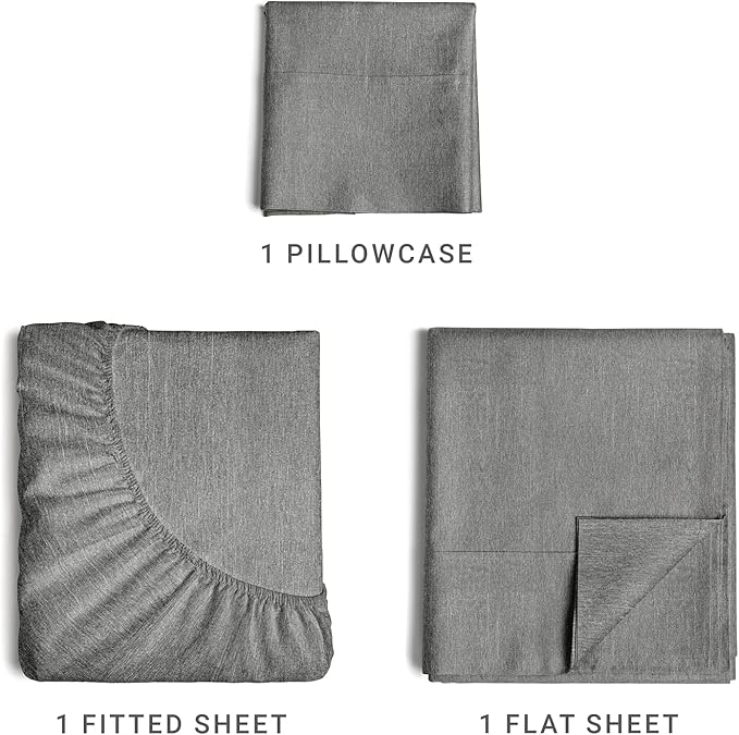 Twin XL Size 3 Piece Sheet Set - Comfy Breathable & Cooling Sheets - Hotel Luxury Bed Sheets for Women & Men - Deep Pockets, Easy-Fit, Soft & Wrinkle Free Sheets - Heathered Grey Oeko-Tex Bed Sheets - LeafyLoom