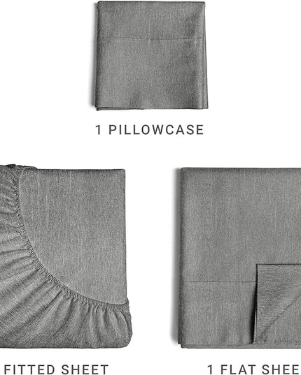 Twin Size 3 Piece Sheet Set - Comfy Breathable & Cooling Sheets - Hotel Luxury Bed Sheets for Women & Men - Deep Pockets, Easy-Fit, Soft & Wrinkle Free Sheets - Heathered Grey Oeko-Tex Bed Sheet Set - LeafyLoom