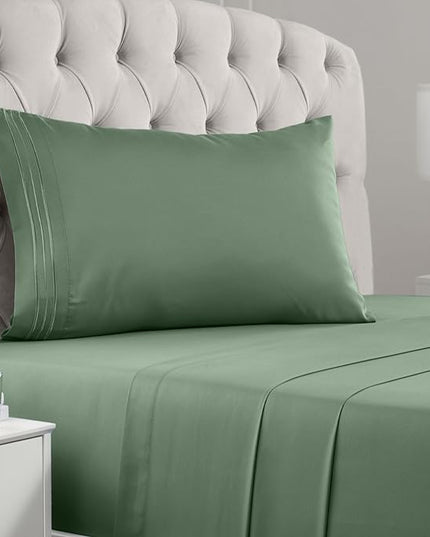 Mellanni Twin Sheets Set - 3 PC Iconic Collection Bedding Sheets & Pillowcases - Hotel Luxury, Extra Soft, Cooling Bed Sheets - Deep Pocket up to 16 inch (Twin, Sage) - LeafyLoom