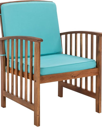 SAFAVIEH Outdoor Collection Rocklin Natural/ Aqua Cushion 4-Piece Conversation Patio Set - LeafyLoom