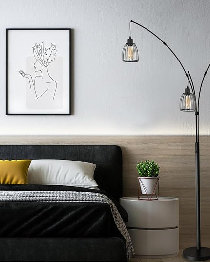 Arc Floor Lamps for Living Room,81" 3 Lights Dimmable Industry Tall Floor Lamp for Bedroom Office Dorm Room Corner Standing Lamp includes 3 Bulbs - LeafyLoom