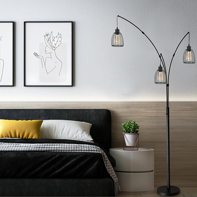 Arc Floor Lamps for Living Room,81" 3 Lights Dimmable Industry Tall Floor Lamp for Bedroom Office Dorm Room Corner Standing Lamp includes 3 Bulbs - LeafyLoom