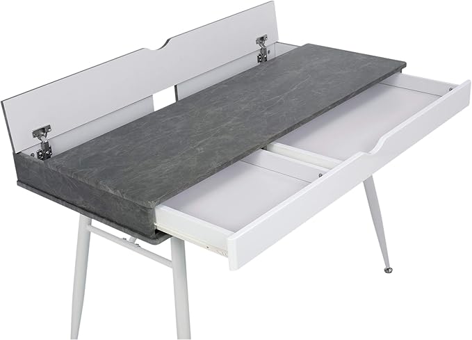 Calico Designs 51252 Alcove Modern Large Split Drawer in White/Cement Gray Desk with Storage, White/Cement Gray, White/Cement Gray - LeafyLoom