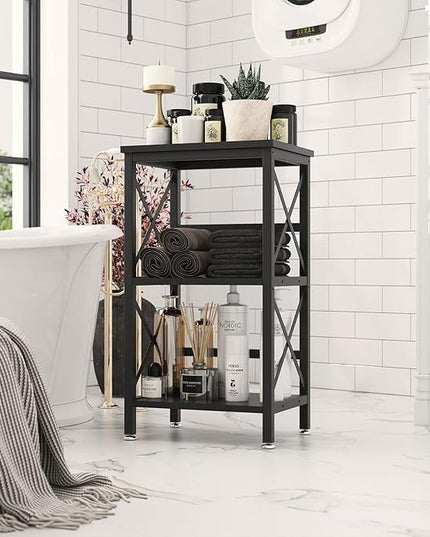 YMYNY 3 Tiers Bookcase, Industrial Metal Bookshelf with Side Fence, Storage Organizer for Living Room, Home Office, Bedroom, Display Racks, Sofa Side Table, 29.5 * 15.75 * 11.4", Black UHST008B - LeafyLoom