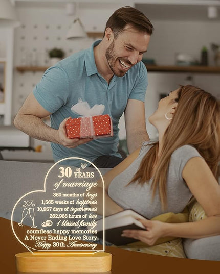 FULLOSUN Anniversary Wedding Gifts for Him/Her, I Love You Night Light 3D Illusion Lamp for Couple Wife Husband Romantic Valentines Wedding Day Present (30th) - LeafyLoom