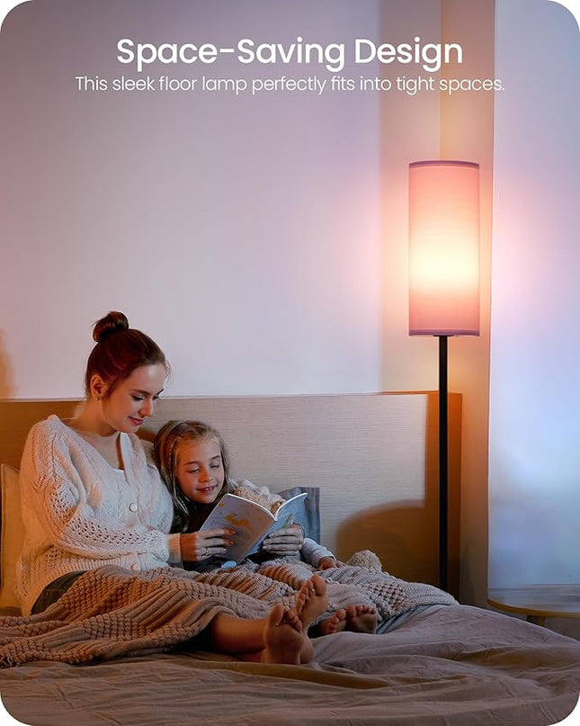 Dimmable Floor Lamp for Living Room, Corner Floor Lamp with Remote, 66'' Standing Tall Lamp, Linen Lampshade, 10W 800LM LED Bulb for Bedroom Study, FCC Listed Black and Pink P06LD05 - LeafyLoom