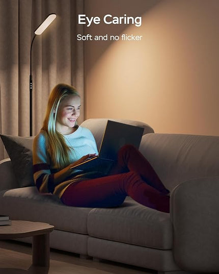 Floor Lamp, 15W Bright LED Floor Lamps for Living Room, Remote & Touch Control, 0.5H/1H Timer, Adjustable 2700K-6500K Colors & Brightness Eye Caring Reading Lamp, Gooseneck Standing Lamp - LeafyLoom