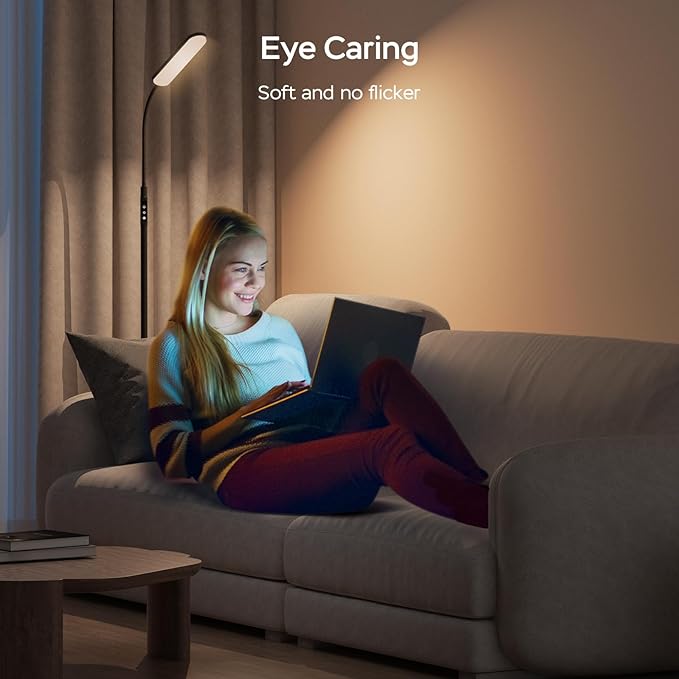Floor Lamp, 15W Bright LED Floor Lamps for Living Room, Remote & Touch Control, 0.5H/1H Timer, Adjustable 2700K-6500K Colors & Brightness Eye Caring Reading Lamp, Gooseneck Standing Lamp - LeafyLoom