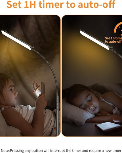 [2024 New] Frideko LED Floor Lamp, 18W 1800LM Super Bright Floor Light with Remote & Touch Control, Dimmable Timing 4 Colors Eye Caring Reading Light, Gooseneck Modern Standing Lamp for Living Room - LeafyLoom
