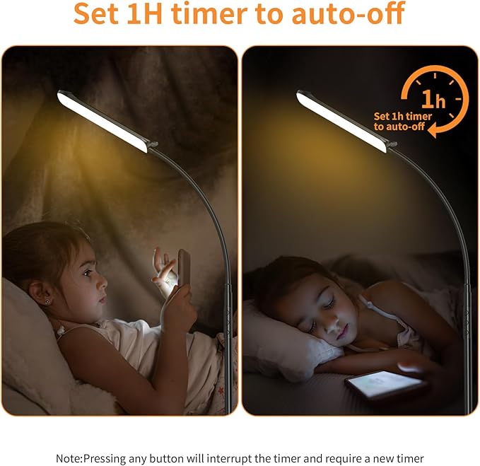 [2024 New] Frideko LED Floor Lamp, 18W 1800LM Super Bright Floor Light with Remote & Touch Control, Dimmable Timing 4 Colors Eye Caring Reading Light, Gooseneck Modern Standing Lamp for Living Room - LeafyLoom