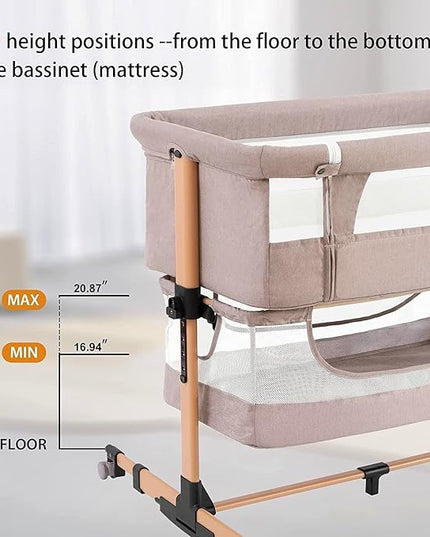 3 in 1 Baby Crib Bedside Crib,Baby Bassinet,Baby Bed Adjustable Portable Bed for Infant/Baby,Light Beige - LeafyLoom