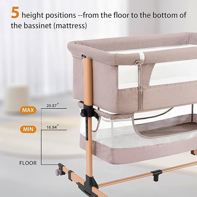 3 in 1 Baby Crib Bedside Crib,Baby Bassinet,Baby Bed Adjustable Portable Bed for Infant/Baby,Light Beige - LeafyLoom