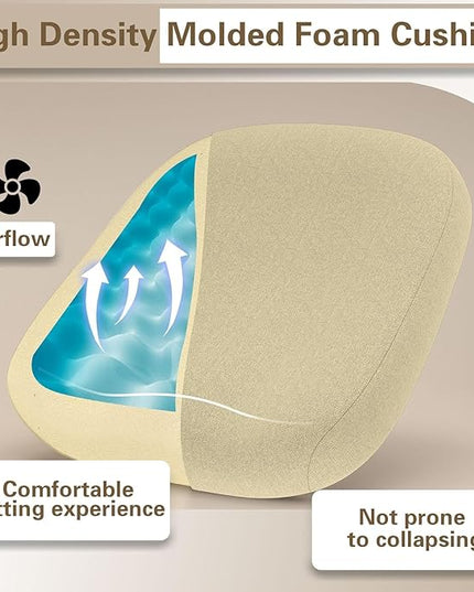 Ergonomic Office Chair, High Back Mesh Desk Chair with Thick Molded Foam Cushion, Coat Hanger, Adjustable Headrest, Lumbar Support, Tilt & Lock Function - Task Computer Chair (Beige) - LeafyLoom