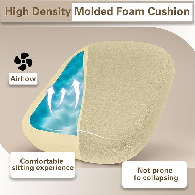 Ergonomic Office Chair, High Back Mesh Desk Chair with Thick Molded Foam Cushion, Coat Hanger, Adjustable Headrest, Lumbar Support, Tilt & Lock Function - Task Computer Chair (Beige) - LeafyLoom