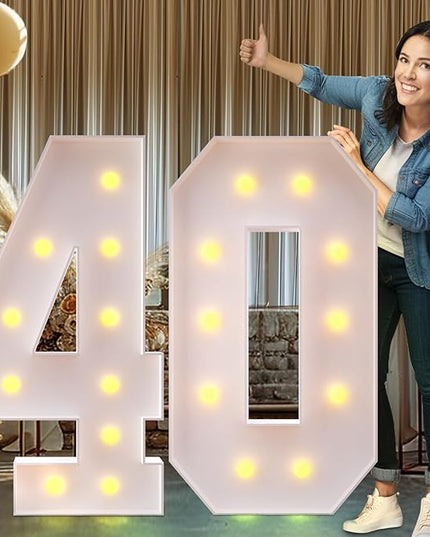 Rielmox Marquee Light Up Number 40, 4FT Large Birthday Decorations Party Decor White Anniversary Decoration w/Warm Lights for Boys Girls Kids Teens Adults - LeafyLoom