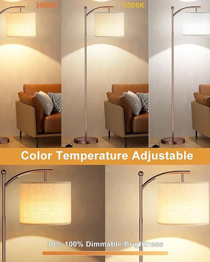Ambimall Floor Lamp with Remote Control and Stepless Dimmable Bulb, Colors Temperature & Brightness Adjustable, Modern Floor Lamps for Living Room（Dark Beige Shade & Brown Pole） - LeafyLoom