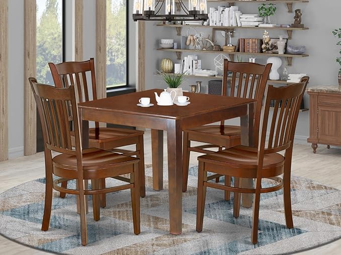East West Furniture OXGR5-MAH-W Oxford 5 Piece Kitchen Set for 4 Includes a Square Dining Room Table and 4 Solid Wood Seat Chairs, 36x36 Inch - LeafyLoom