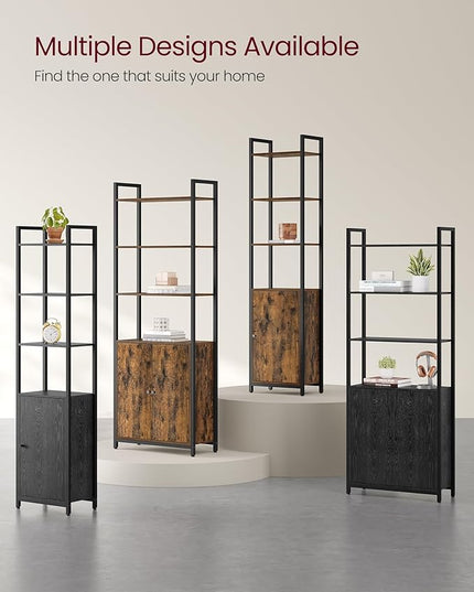 VASAGLE 6-Tier Bookshelf, Tall Bookcase with Door, Steel Frame, Adjustable Shelves, 9.4 x 23.6 x 62.8 Inches, Living Room Bedroom, Rustic Brown and Ink Black ULLS133K01 - LeafyLoom