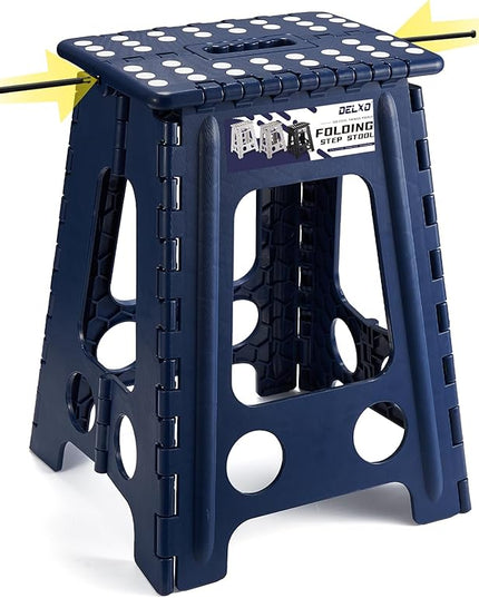 Delxo Folding Step Stool 17.5 Inch,Heavy Duty Step Stools for Adults,Non Slip Folding Stool with Handle,Premium Portable Foldable Step Stool for Kitchen Bathroom Bedroom Up to 400LBS,(Royal Blue,1PC) - LeafyLoom