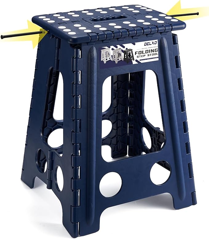 Delxo Folding Step Stool 17.5 Inch,Heavy Duty Step Stools for Adults,Non Slip Folding Stool with Handle,Premium Portable Foldable Step Stool for Kitchen Bathroom Bedroom Up to 400LBS,(Royal Blue,1PC) - LeafyLoom
