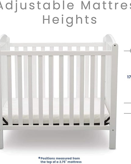 Delta Children Emery Mini Convertible Baby Crib with 2.75-inch Mattress, Bianca White - LeafyLoom