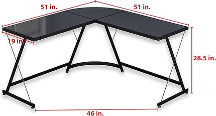 SHW Gaming Desk Computer L-Shape Corner Studio Table, Black, Glass Top - LeafyLoom