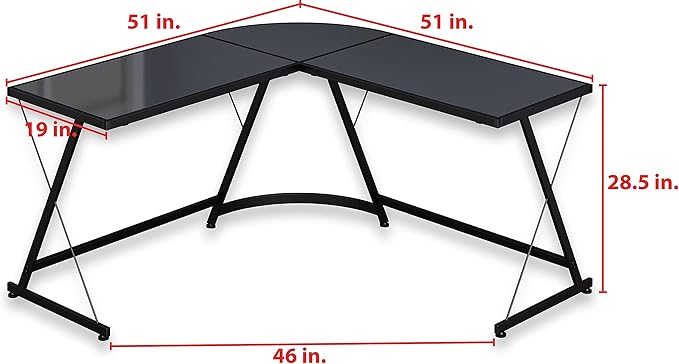 SHW Gaming Desk Computer L-Shape Corner Studio Table, Black, Glass Top - LeafyLoom